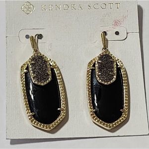 Kendra scott Emmy gold black and drusy‎ Earrings new